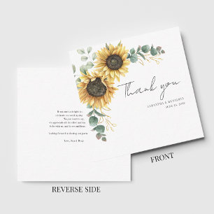 Carte De Correspondance Merci Mariage de tournesol floral Eucalyptus