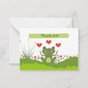 Carte De Correspondance Merci mignon de grenouille avec le coeur et les fl