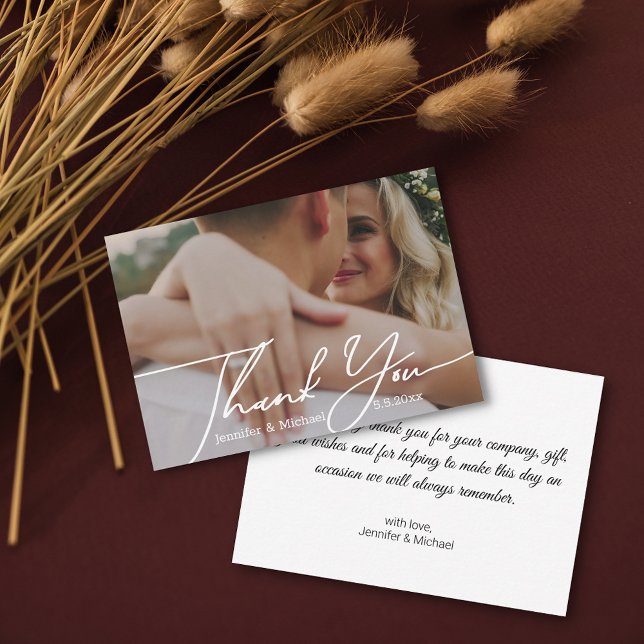 Carte De Correspondance merci minimum photo mariage manuscrite (Créateur téléchargé)