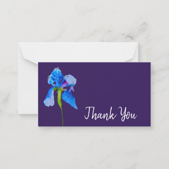 Carte De Correspondance Merci moderne fleurs bleu aquarelle art (Devant)