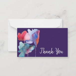 Carte De Correspondance Merci moderne fleurs bleu aquarelle art