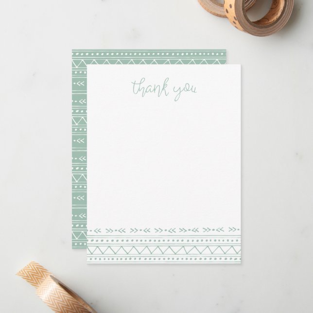 Carte De Correspondance Merci moderne Sage Boho (Devant/Arrière en situation)
