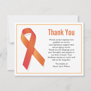 Carte De Correspondance Merci Note de funérailles Ruban orange cancer