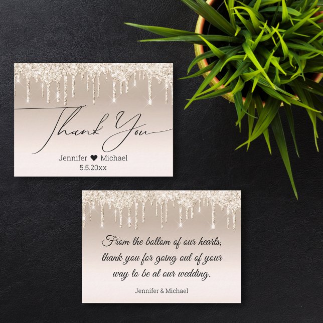 Carte De Correspondance merci, or luxe goutte parties scintillant mariage (Créateur téléchargé)