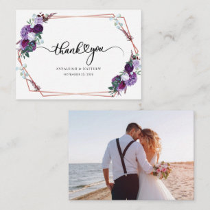 Carte De Correspondance Merci photo de Mariage Floral Purple Budget