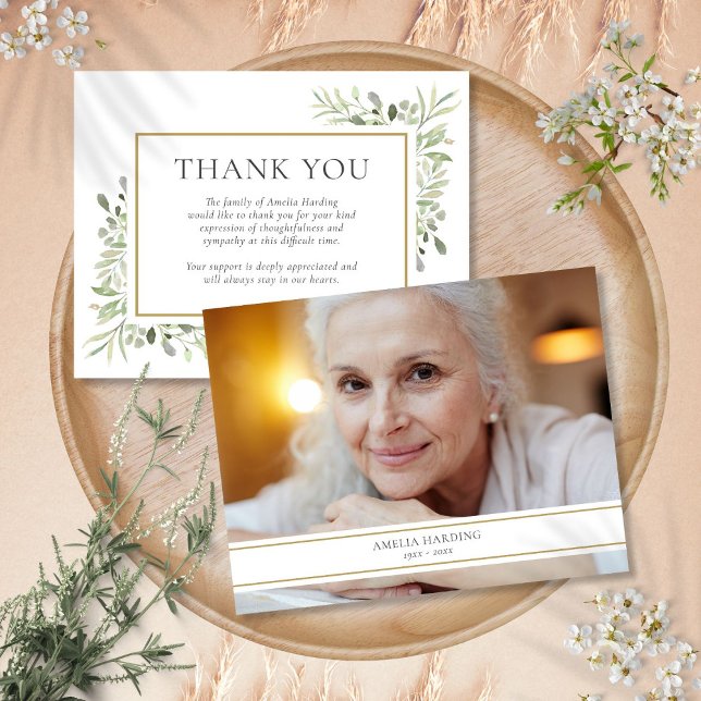 Carte De Correspondance Merci photo du feuillage commémoratif funéraire (Funeral Memorial Foliage Photo Thank You Note Card)