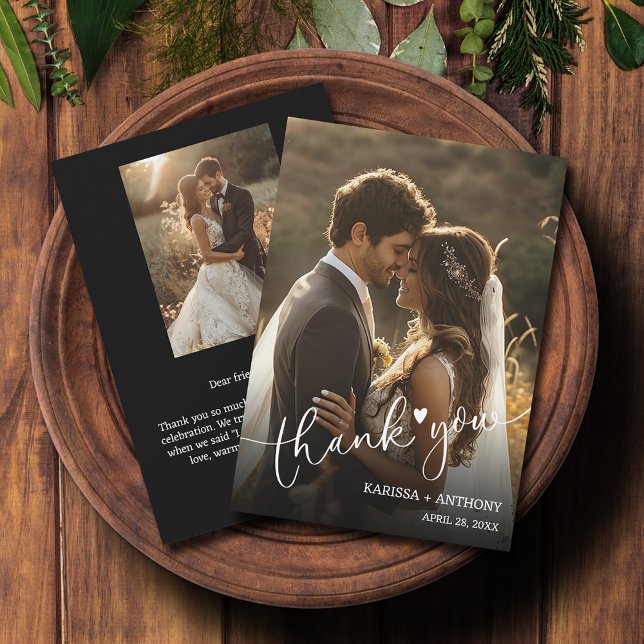 Carte De Correspondance Merci photo Mariage Coeur Chic (Chic Heart Wedding Photo Thank You Note Cards feature your thank you on the back.)