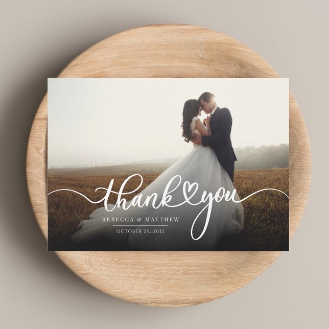 Carte De Correspondance Merci photo Mariage de script personnalisé (Personalized Script Wedding Photo Thank You Note Card)