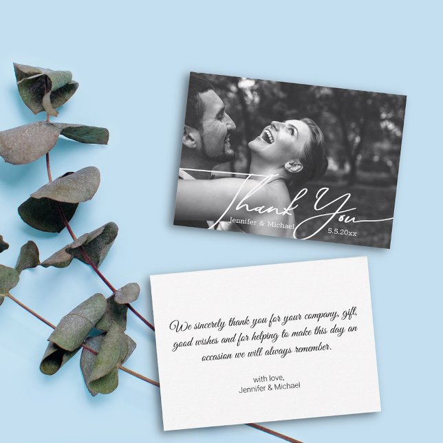 Carte De Correspondance merci photo mariage minimale noir et blanc (Créateur téléchargé)