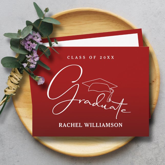 Carte De Correspondance Merci rouge cardinal de script gradué (Graduate script cardinal red flat thank you notes have room for your message on the back)