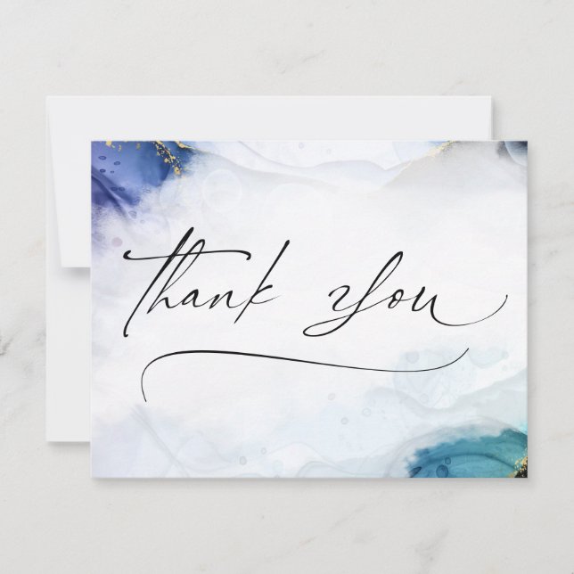 Carte De Correspondance Merci Script Aquarelle Or Élégant (Devant)