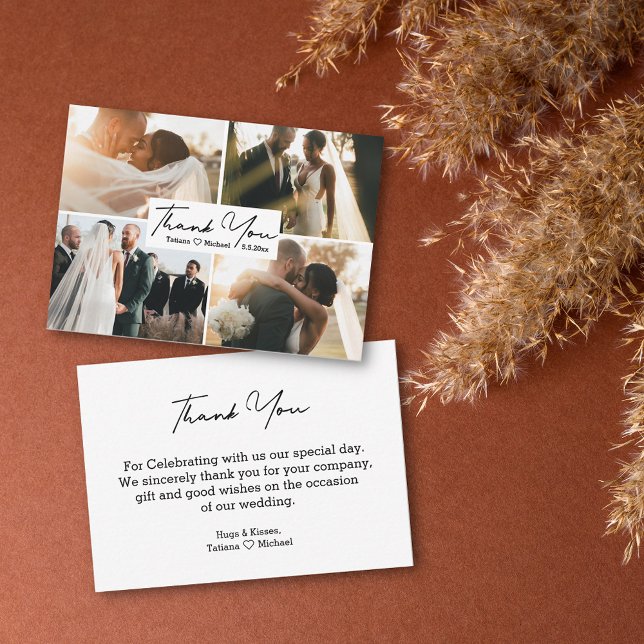 Carte De Correspondance merci simple mariage 4 photo budget (Créateur téléchargé)