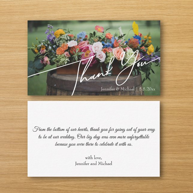Carte De Correspondance merci stylo script floral mariage budget (Créateur téléchargé)