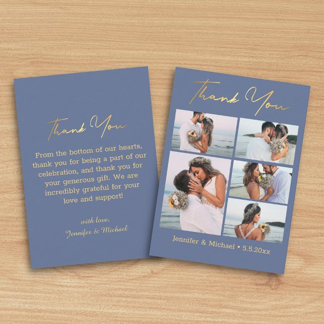 Carte De Correspondance merci violet or 5 photos collage mariage (Créateur téléchargé)