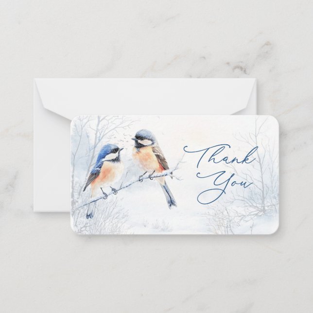Carte De Correspondance Mésange en hiver Merci (Devant)