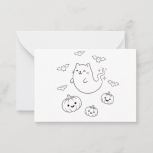 Carte De Correspondance Mignon Chat Fantôme d'Halloween Citrouilles Chauve