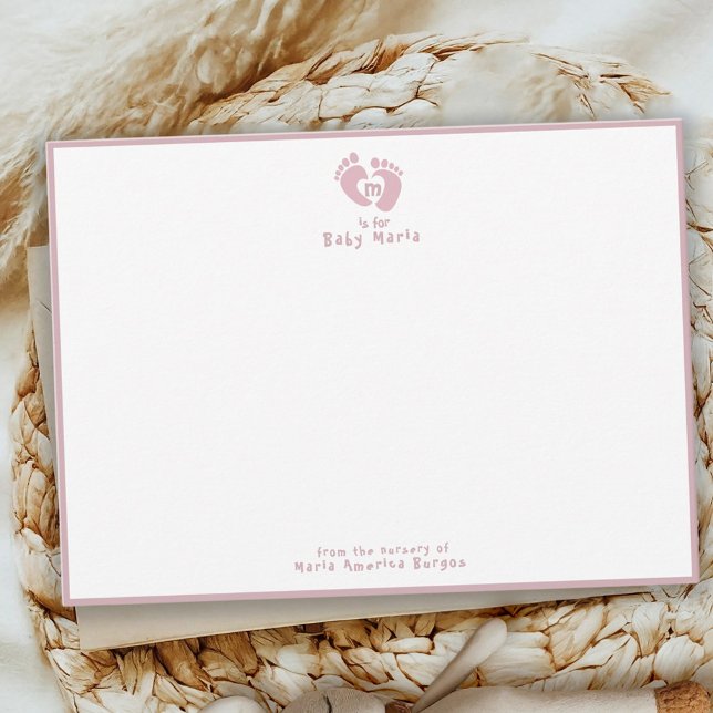 Carte De Correspondance Mignon de la nurserie de monogramme rose (Créateur téléchargé)
