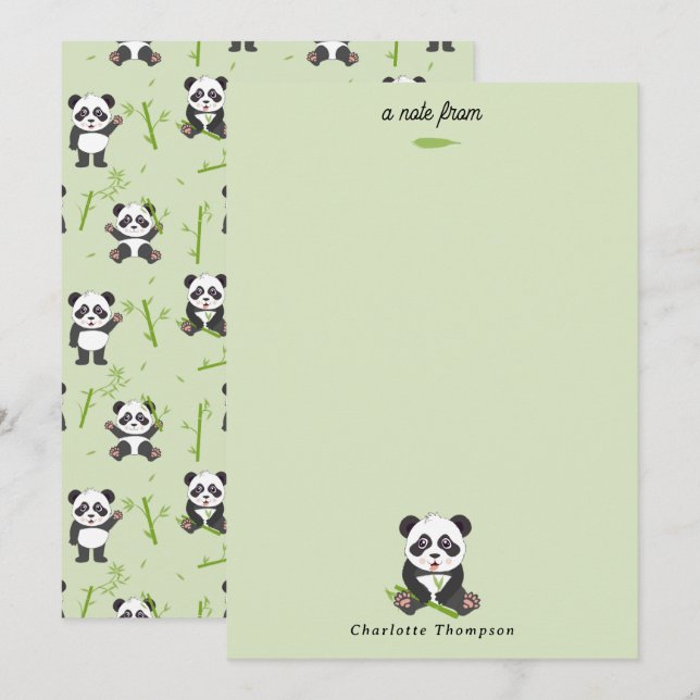 Carte De Correspondance Mignon motif d'animaux ours panda bambou kawaii (Devant / Derrière)