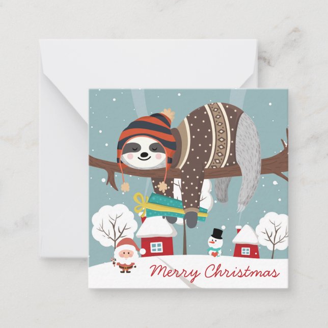 Carte De Correspondance Mignon paresseux de Noël (Devant)