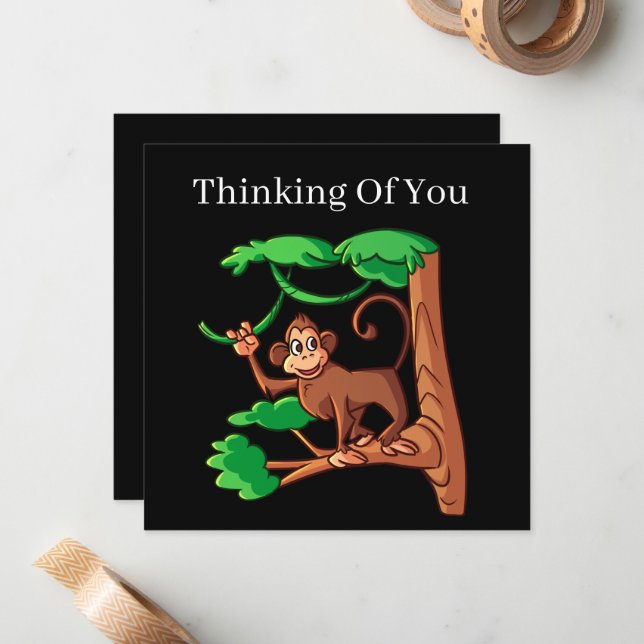 Carte De Correspondance mignon singe penser que vous ajoutez un sentiment (Devant/Arrière en situation)