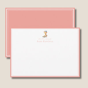 Carte De Correspondance Mignonne girafe rose pêche bordure nurserie nouvea
