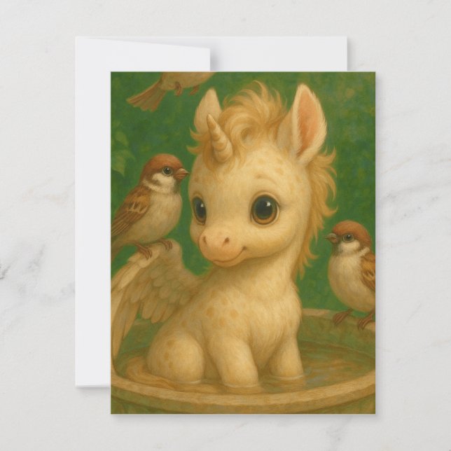 Carte De Correspondance Mignonne, Gros yeux, bébé unisus, pegasus unicorne (Devant)