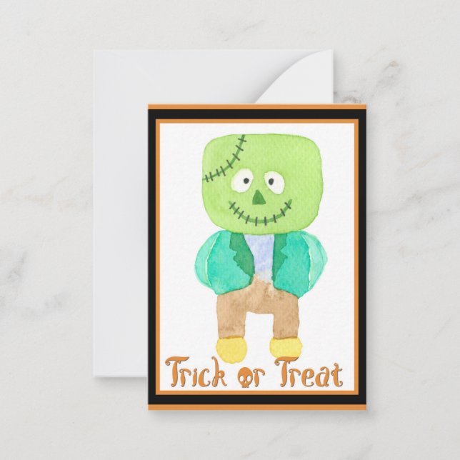 Carte De Correspondance Mignons enfants Halloween Frankenstein friandises  (Devant)