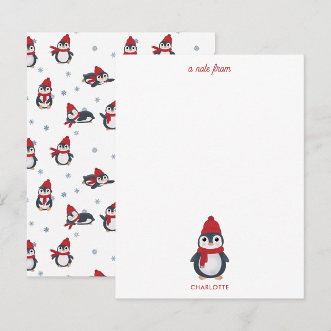 Carte De Correspondance Mignons Manchots Oiseaux d'Hiver Noël Arctique (Devant / Derrière)