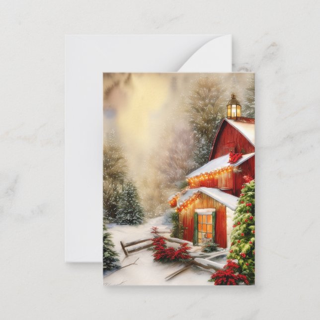 Carte De Correspondance Mini budget de Noël grange enneigée (Devant)