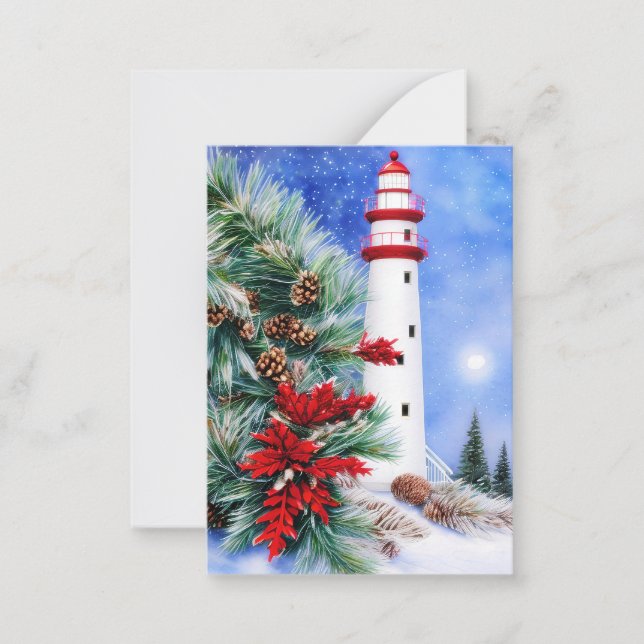Carte De Correspondance Mini budget du phare de Noël enneigé (Devant)