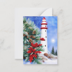 Carte De Correspondance Mini budget du phare de Noël enneigé