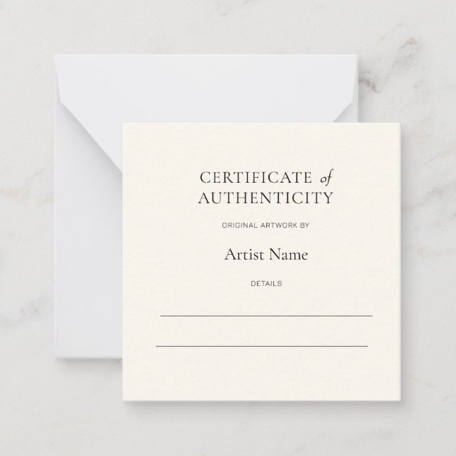 Carte De Correspondance Mini certificat d'authenticité en ivoire pour l'ar (Devant)