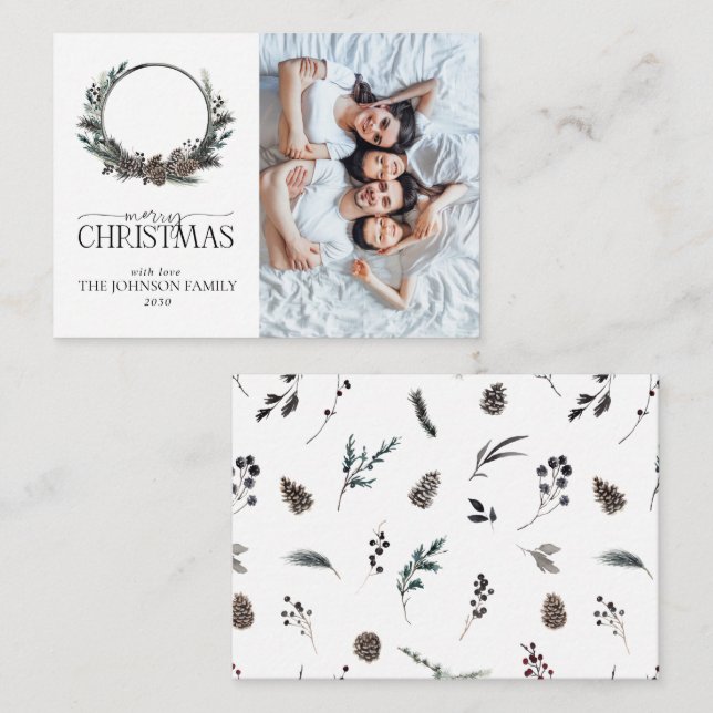 Carte De Correspondance Mini couronne noire d'hiver Joyeux Noël Photo (Devant / Derrière)