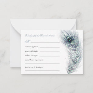 Carte De Correspondance MINI Elegant Peacock Feather Mariage Turquoise RSV