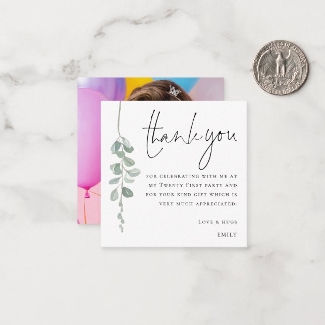 Carte De Correspondance MINI Eucalyptus Photo Vingt et Un Remerciements (Devant/Arrière en situation)