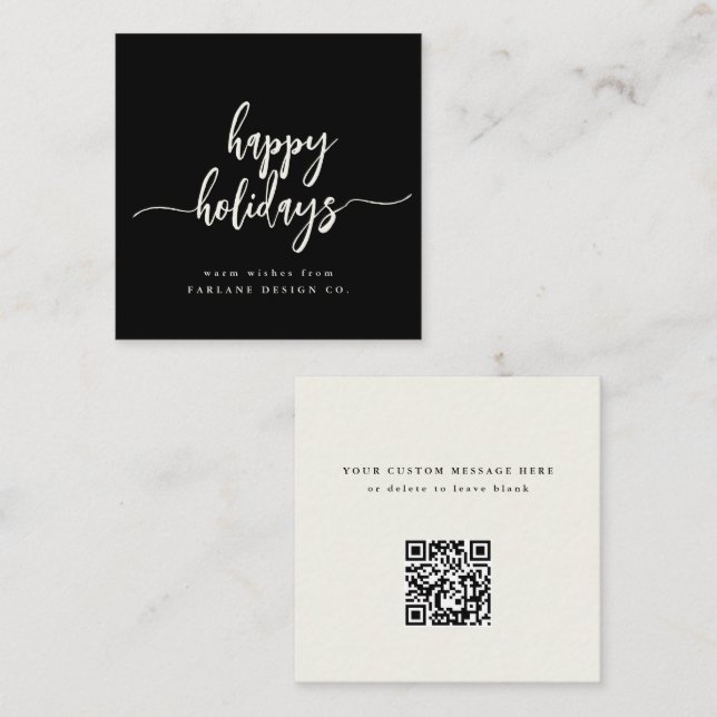 Carte De Correspondance Mini Happy Holidays Modern Script Business Code QR (Devant / Derrière)