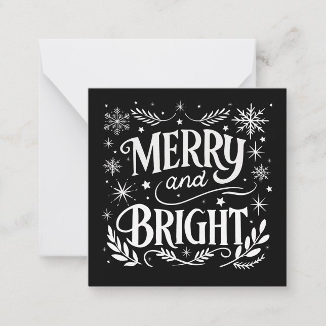 Carte De Correspondance Mini Joyeux et Lumineux Noël Noir et Blanc (Devant)