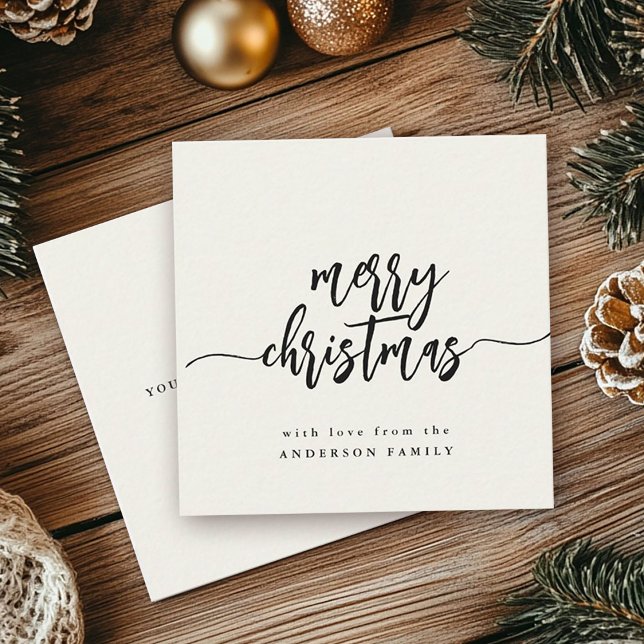 Carte De Correspondance Mini Joyeux Noël Moderne Élégant Script Ivoire (Créateur téléchargé)
