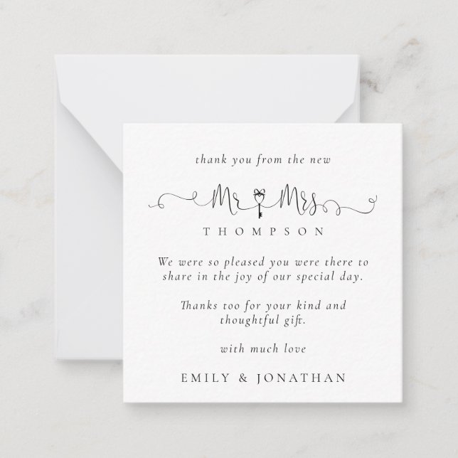 Carte De Correspondance MINI M. Mme Key Motif Script Mariage Merci (Devant)