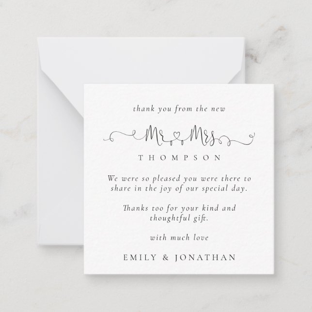 Carte De Correspondance MINI M. Mme Rings Script Mariage Merci (Devant)