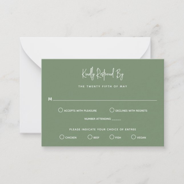 Carte De Correspondance Mini Mariage minimaliste Vert Sage Moderne RSVP (Devant)