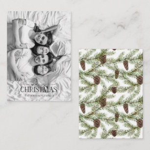 Carte De Correspondance Mini noir et blanc cône de pin Joyeux Noël