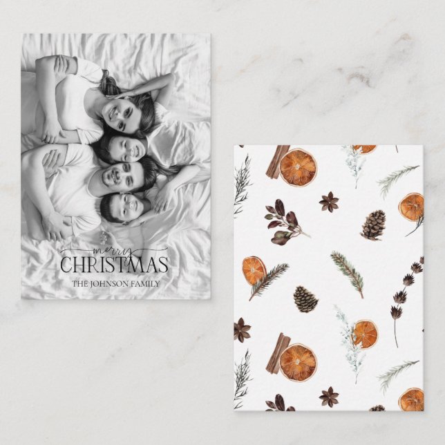 Carte De Correspondance Mini Orange Joyeux Noël noir et blanc Photo (Devant / Derrière)