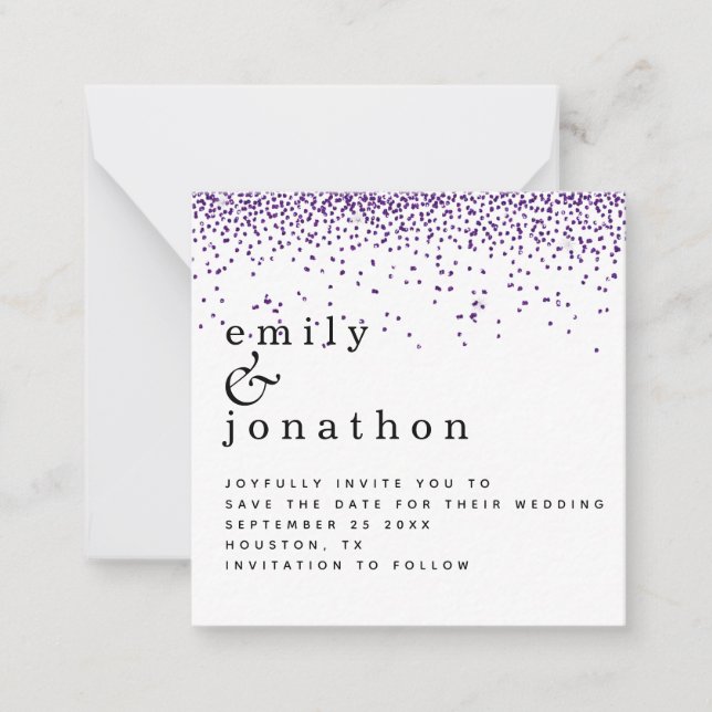 Carte De Correspondance MINI Parties scintillant violet Confetti Mariage E (Devant)