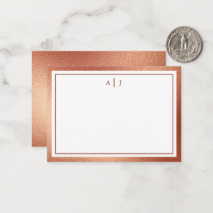 Carte De Correspondance Mini Rose Gold Faux Foil Deux Monogramme Bordure