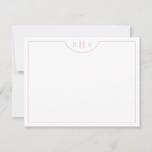 Carte De Correspondance Mini rose pâle Trois Monogrammes Une Bordure