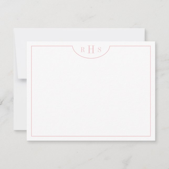Carte De Correspondance Mini rose pâle Trois Monogrammes Une Bordure (Devant)