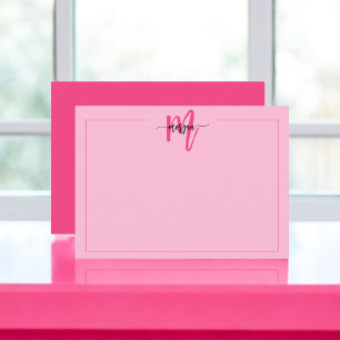 Carte De Correspondance Mini Script Monogramme Une bordure Rose Chaud