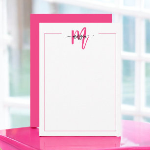 Carte De Correspondance Mini Script Monogramme Une bordure Rose Chaud
