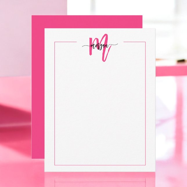 Carte De Correspondance Mini Script Monogramme Une bordure Rose Chaud (Créateur téléchargé)